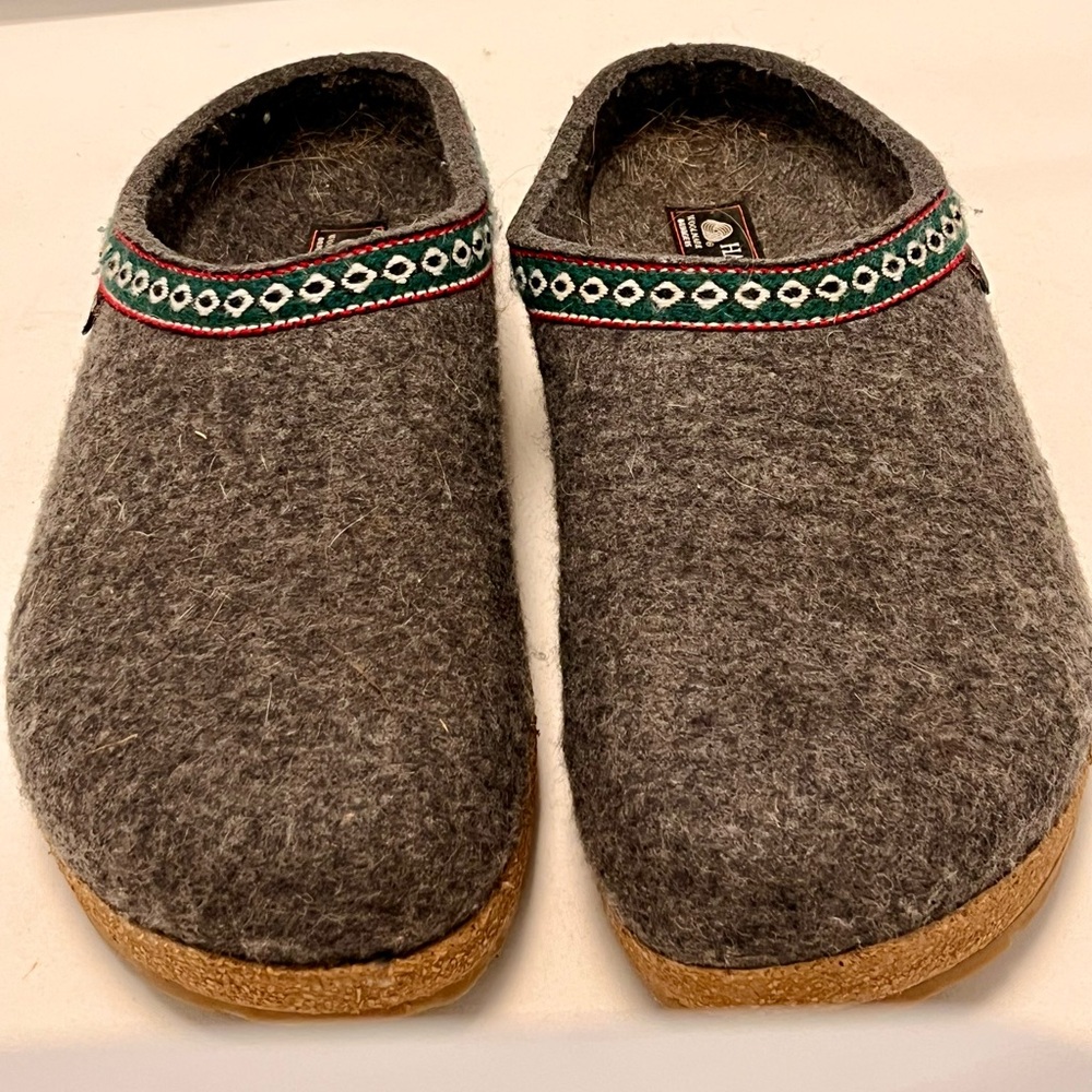 Haflinger Gray Wool Clogs with Trim Unisex EU 43